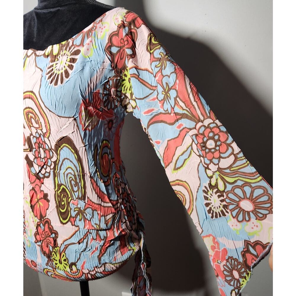 Vtg Cache Y2K Floral Bell Sleeve Side Tie Blouse Boho Psychedelic Top M - Picture 6 of 11